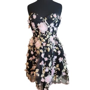 NWT L'ATISTE by AMY Black 3D Foral Appliqué Fit & Flare Cocktail Dress, Size Lg